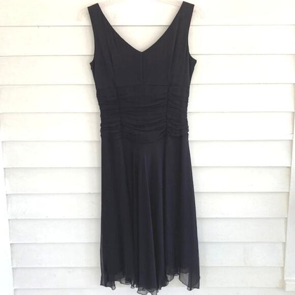 Jonathan Martin NWT 100% SILK Black Chiffon Ruched Cocktail Dress 8 Witchycore - Picture 2 of 8